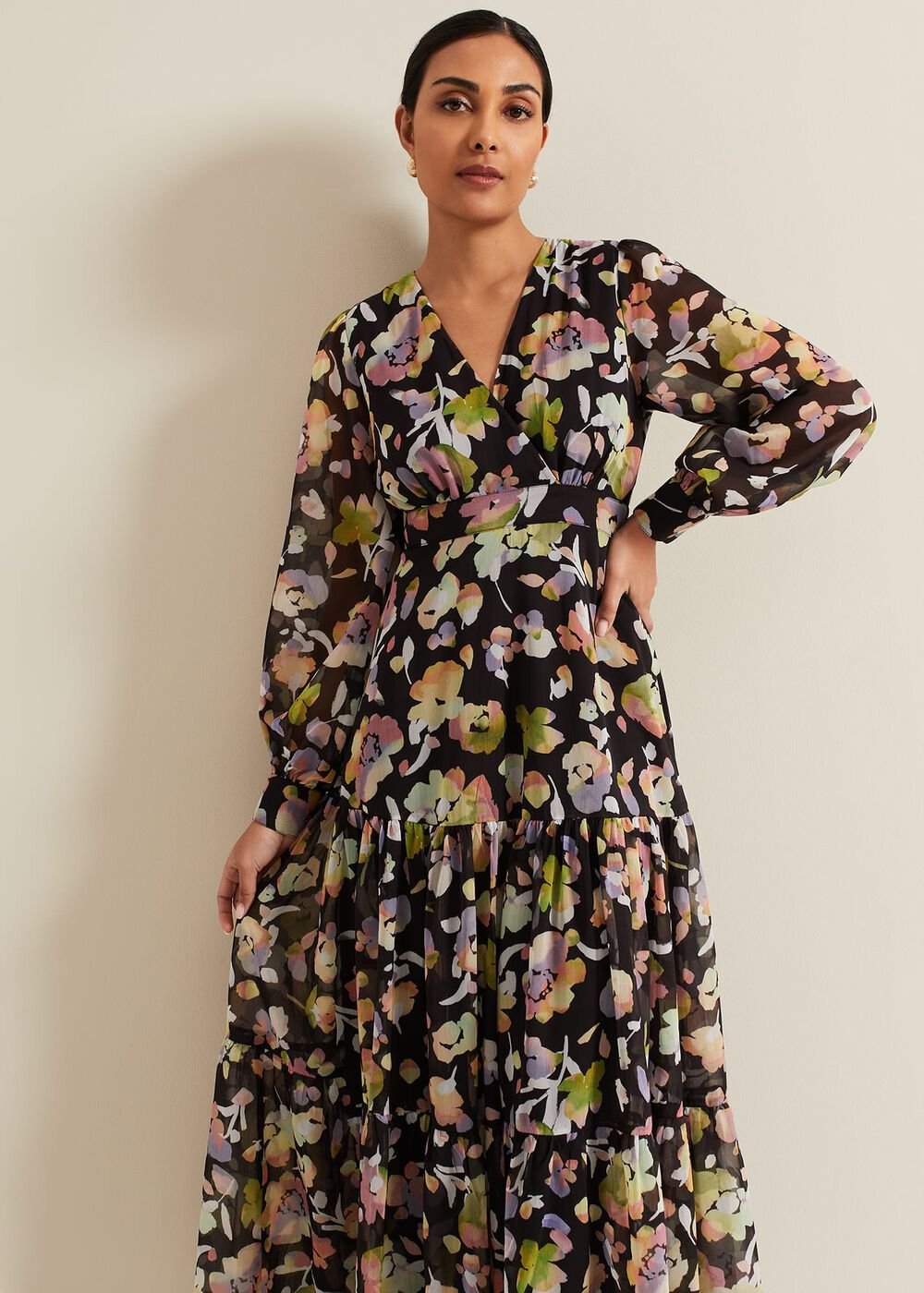 Petite Sandra Floral Maxi Dress Black Multi