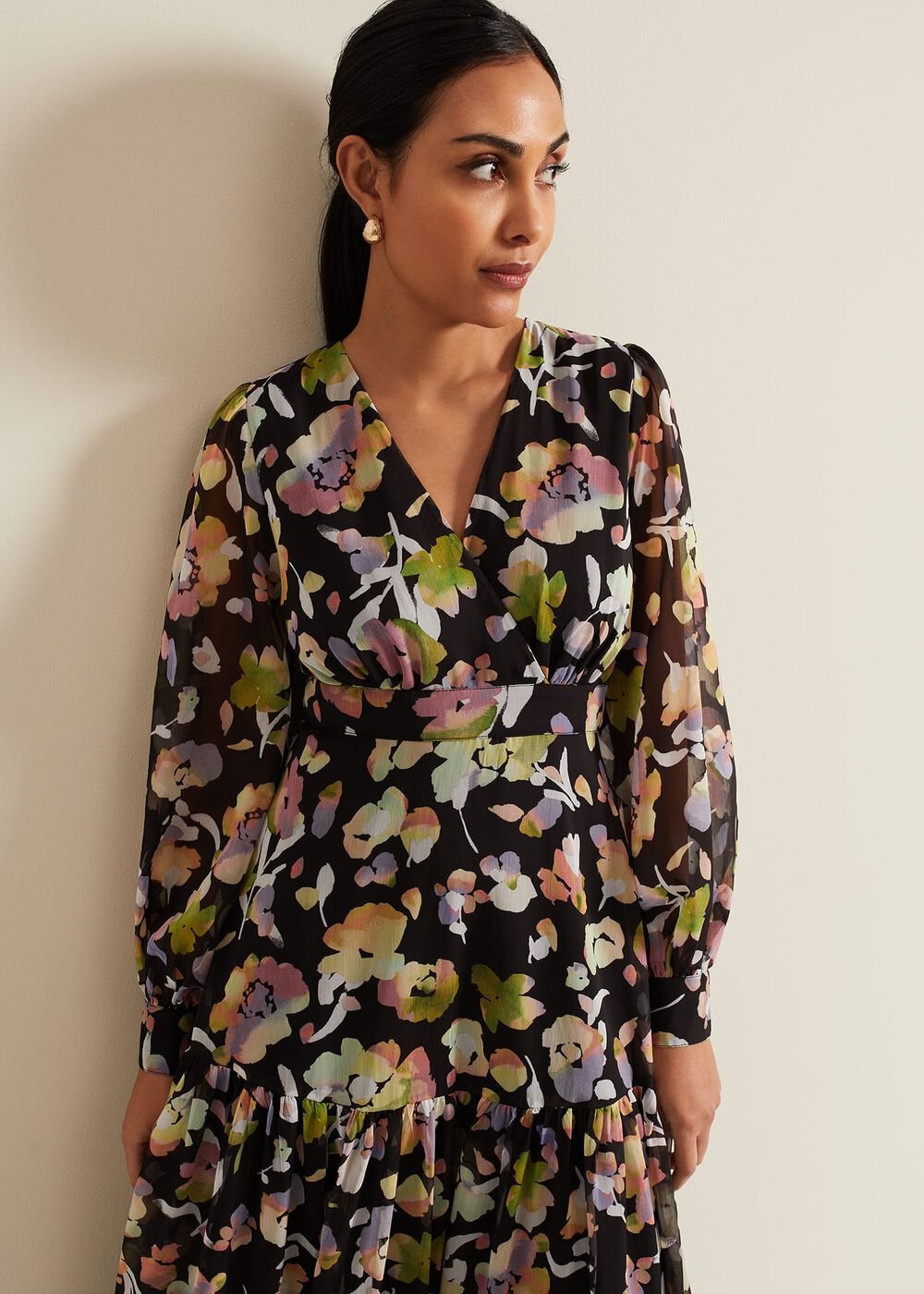 Petite Sandra Floral Maxi Dress Black Multi