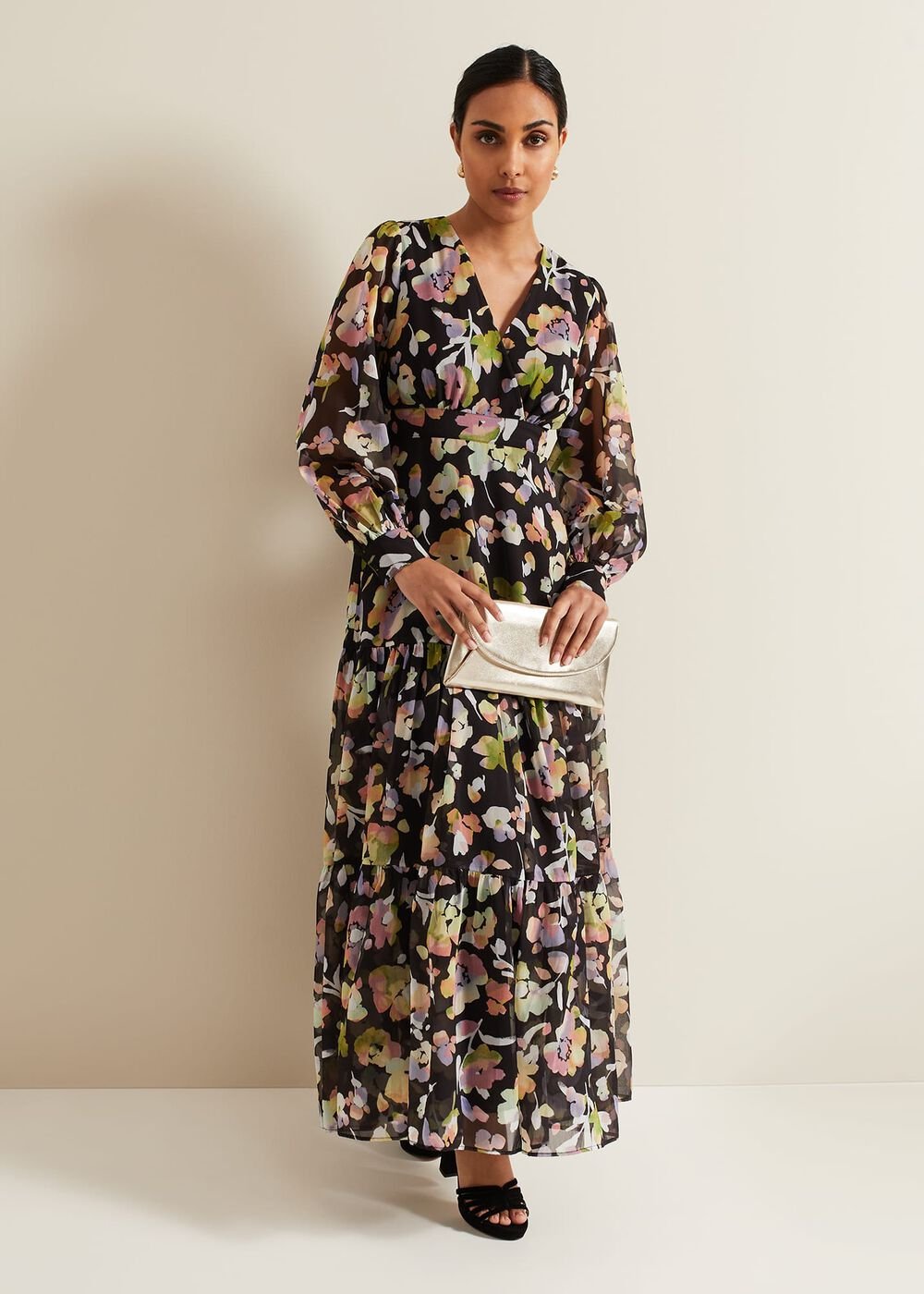 Petite Sandra Floral Maxi Dress Black Multi