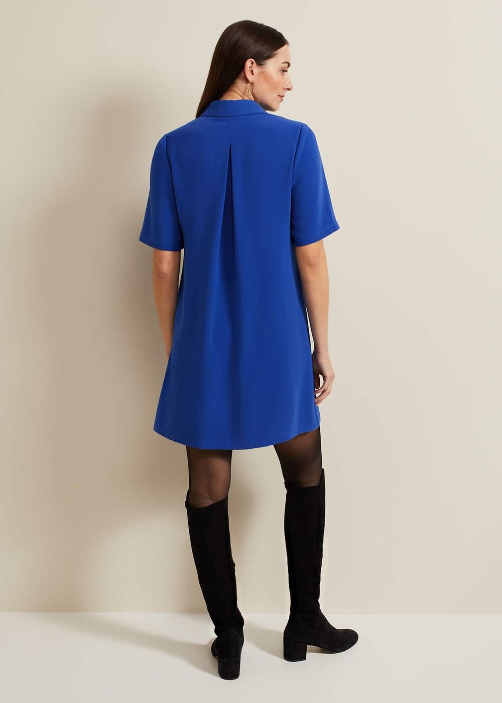 Cara Button Through Tunic Dress Blue