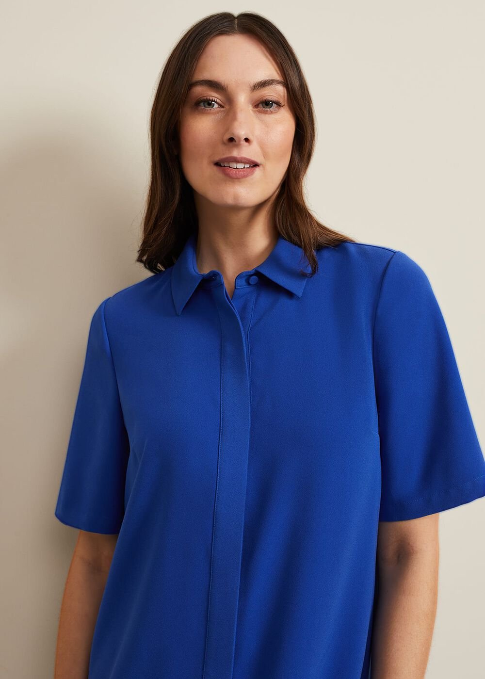 Cara Button Through Tunic Dress Blue