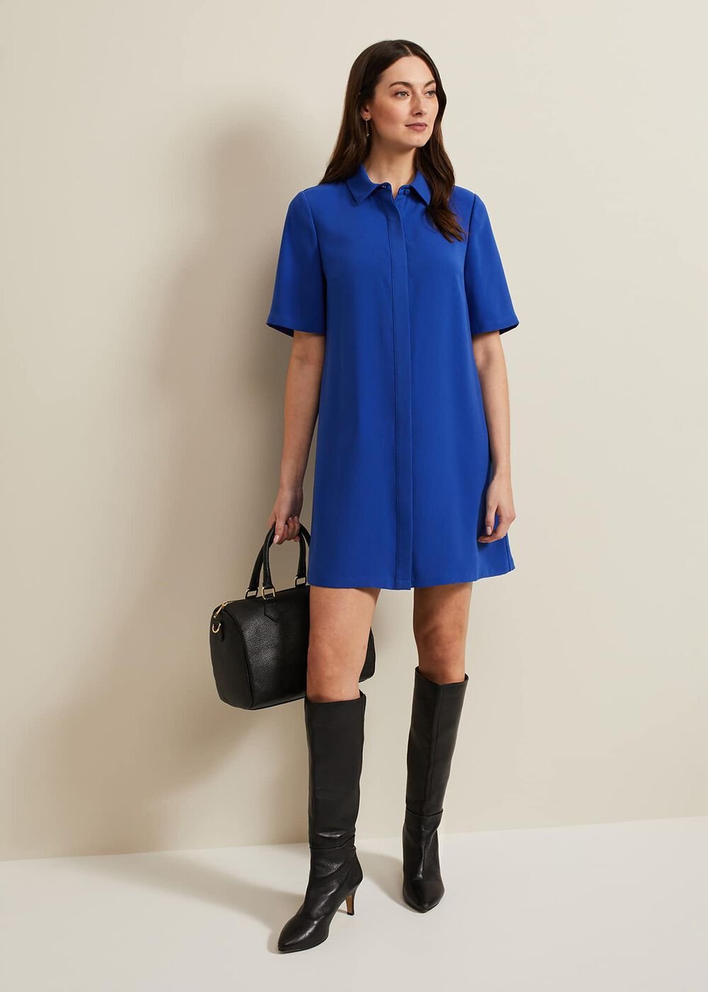Cara Button Through Tunic Dress Blue