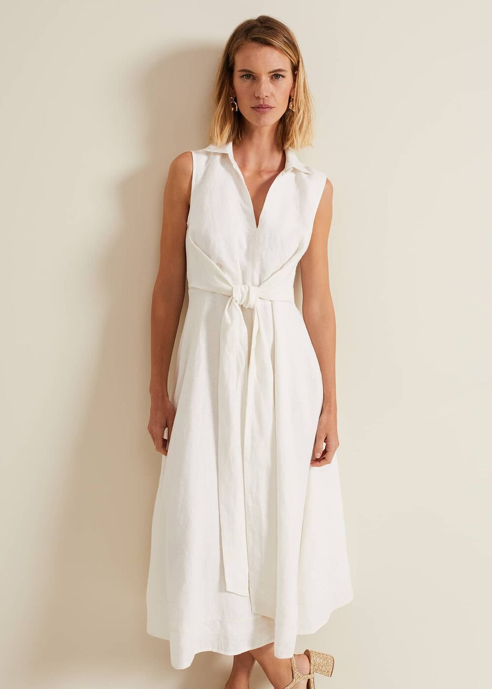 Becky Tie Front Midi Dress White