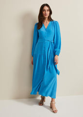 Tori Button Through Maxi Dress Blue