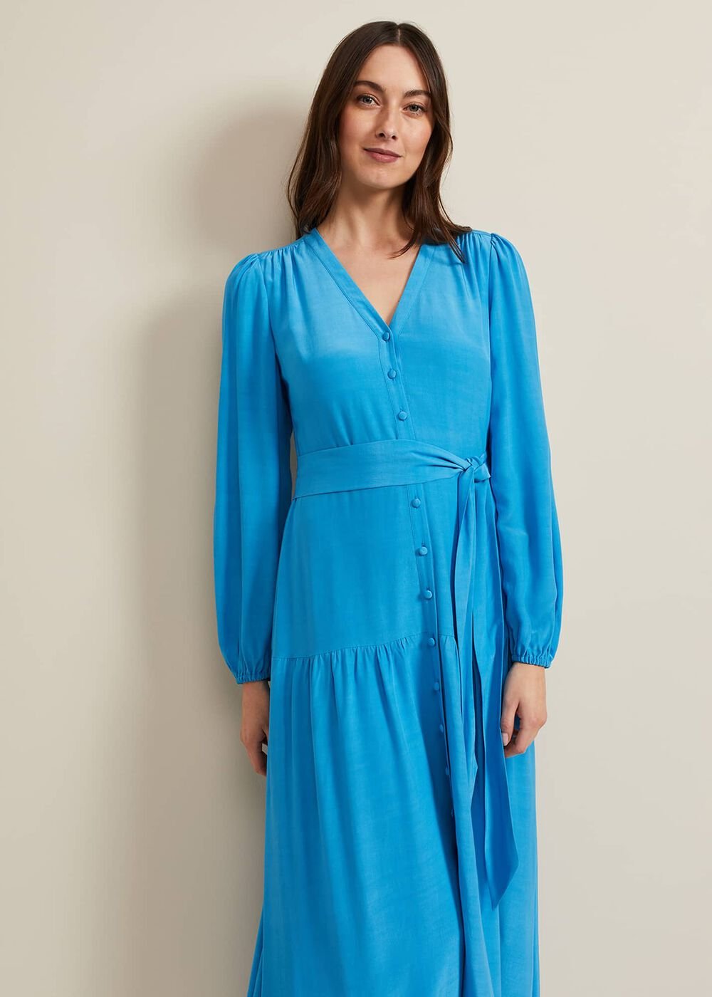 Tori Button Through Maxi Dress Blue