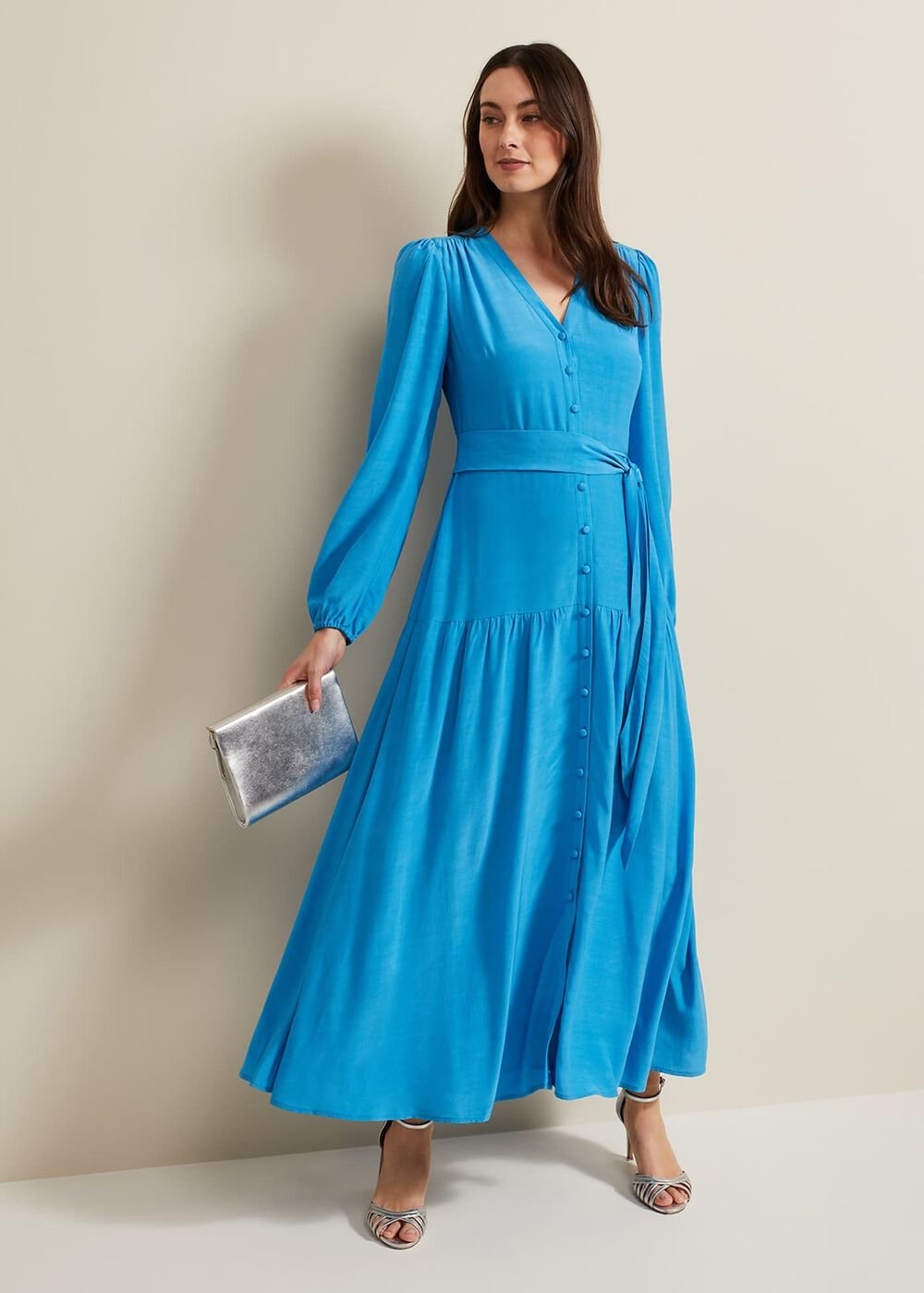Tori Button Through Maxi Dress Blue