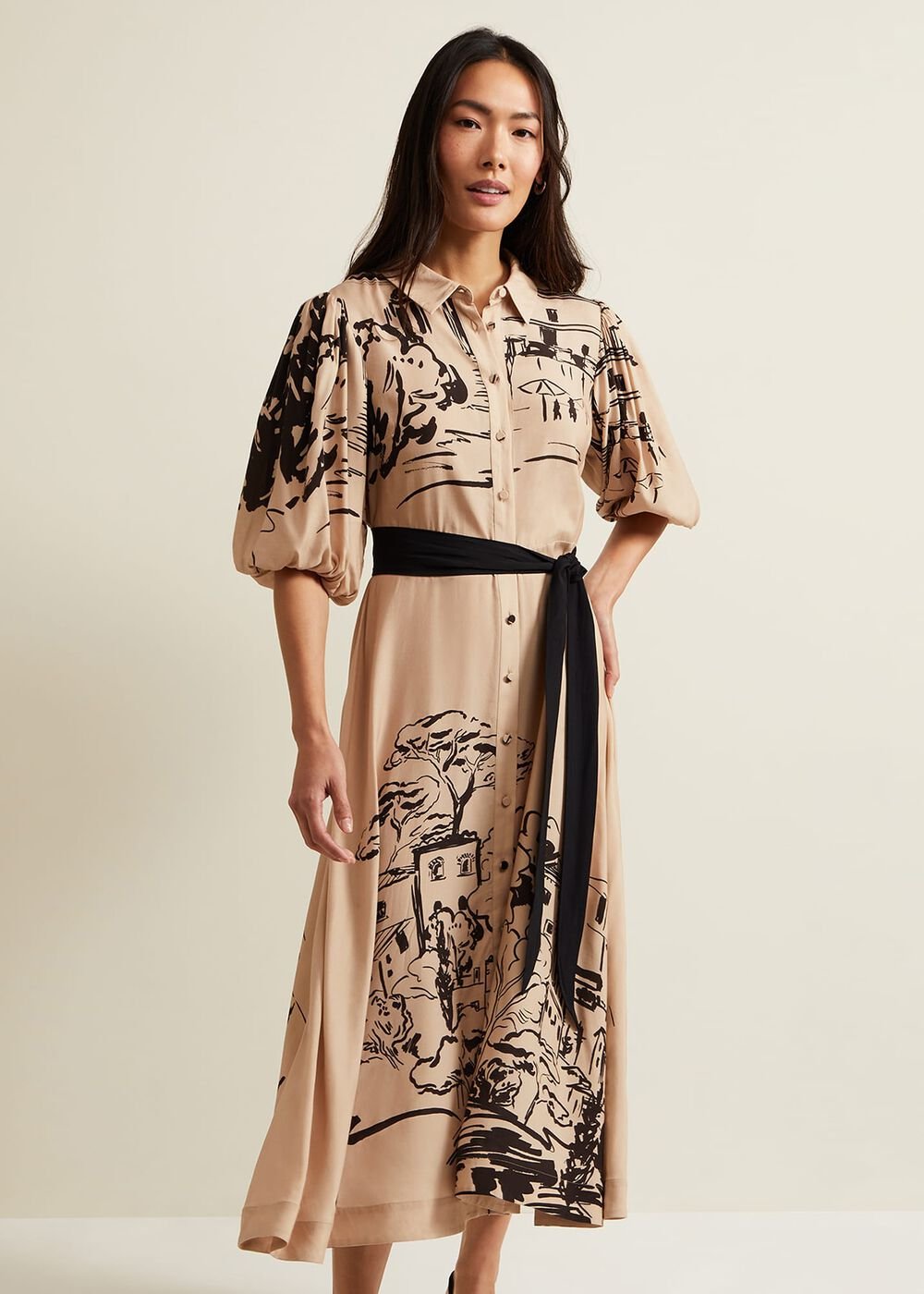 Tammy Puff Sleeve Shirt Dress Cream