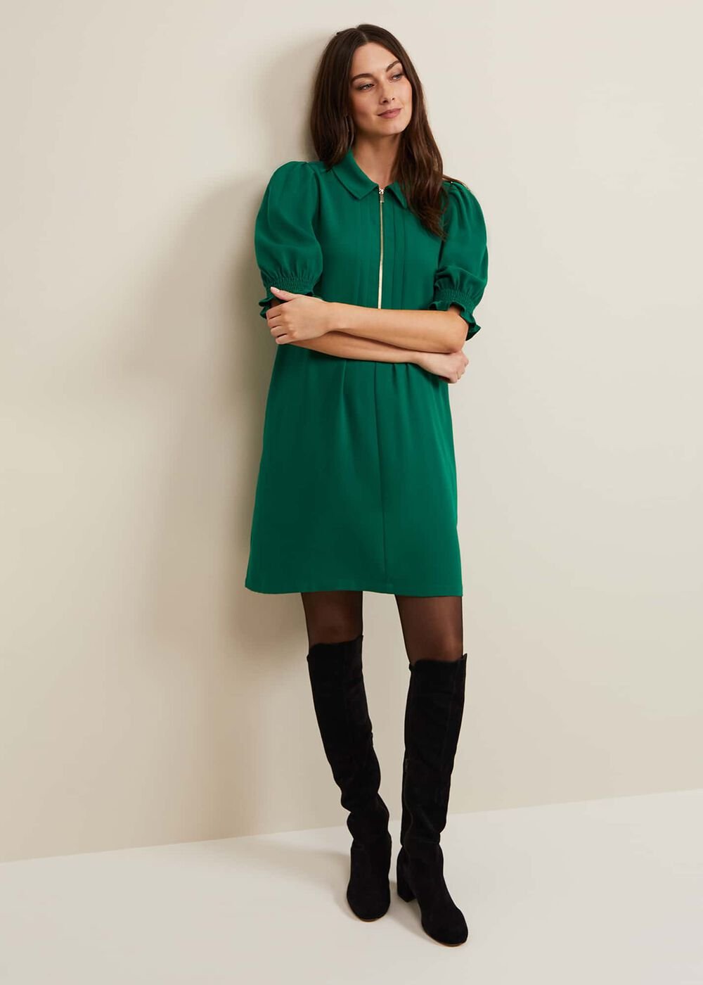 Candice Zip Swing Dress Green