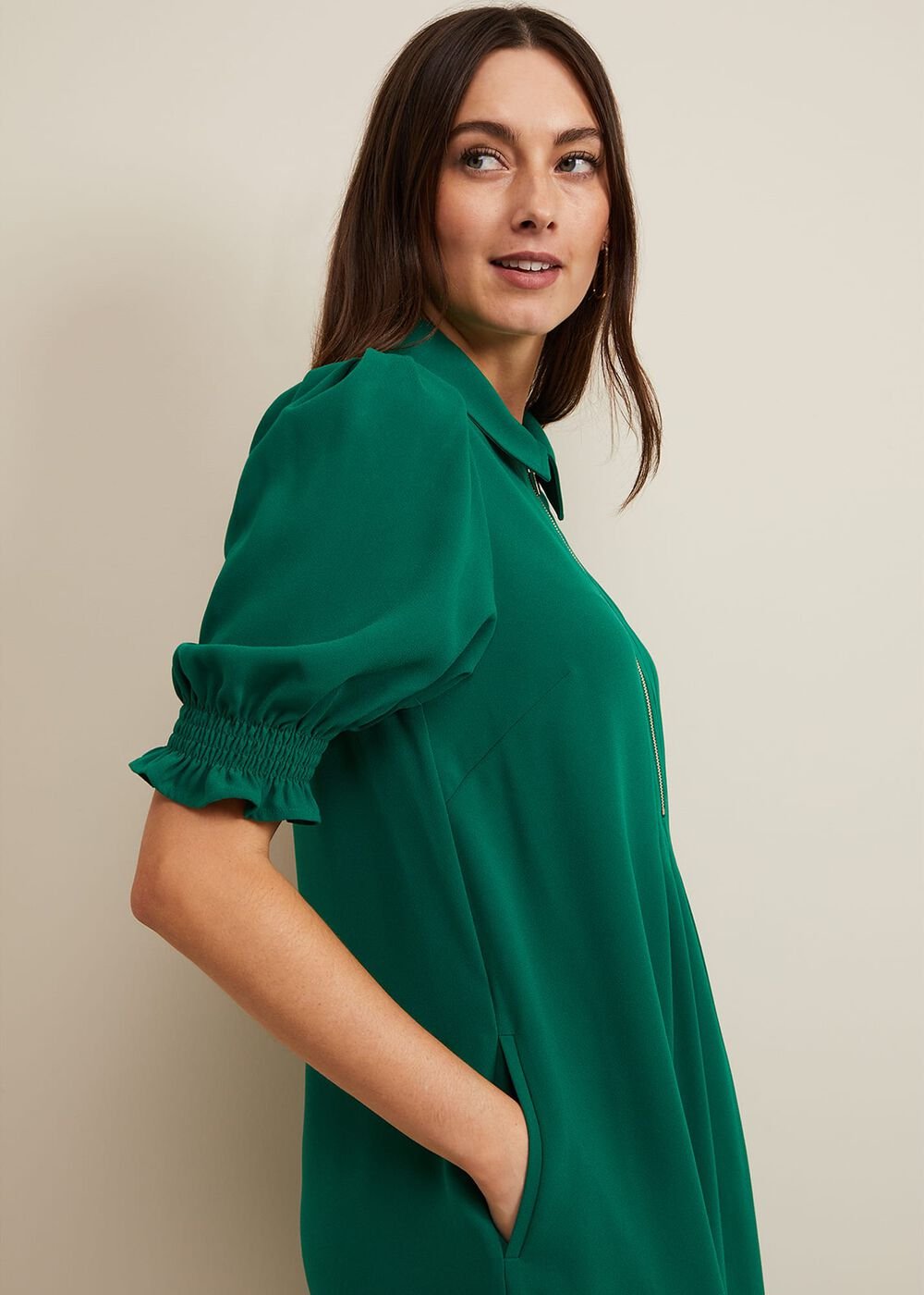 Candice Zip Swing Dress Green