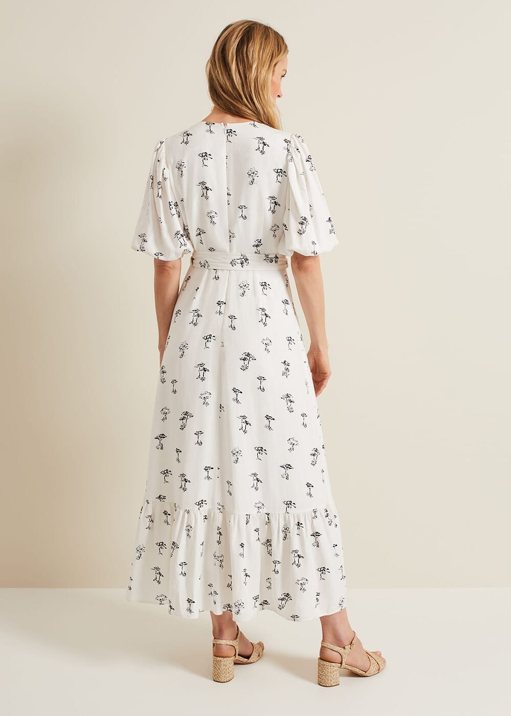 Nelly Linen Wrap Midi Dress Cream