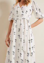 Nelly Linen Wrap Midi Dress Cream