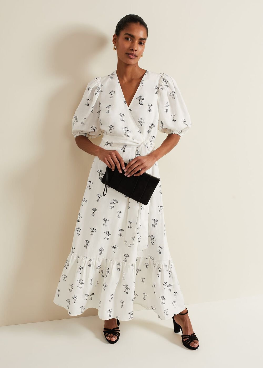 Nelly Linen Wrap Midi Dress Cream