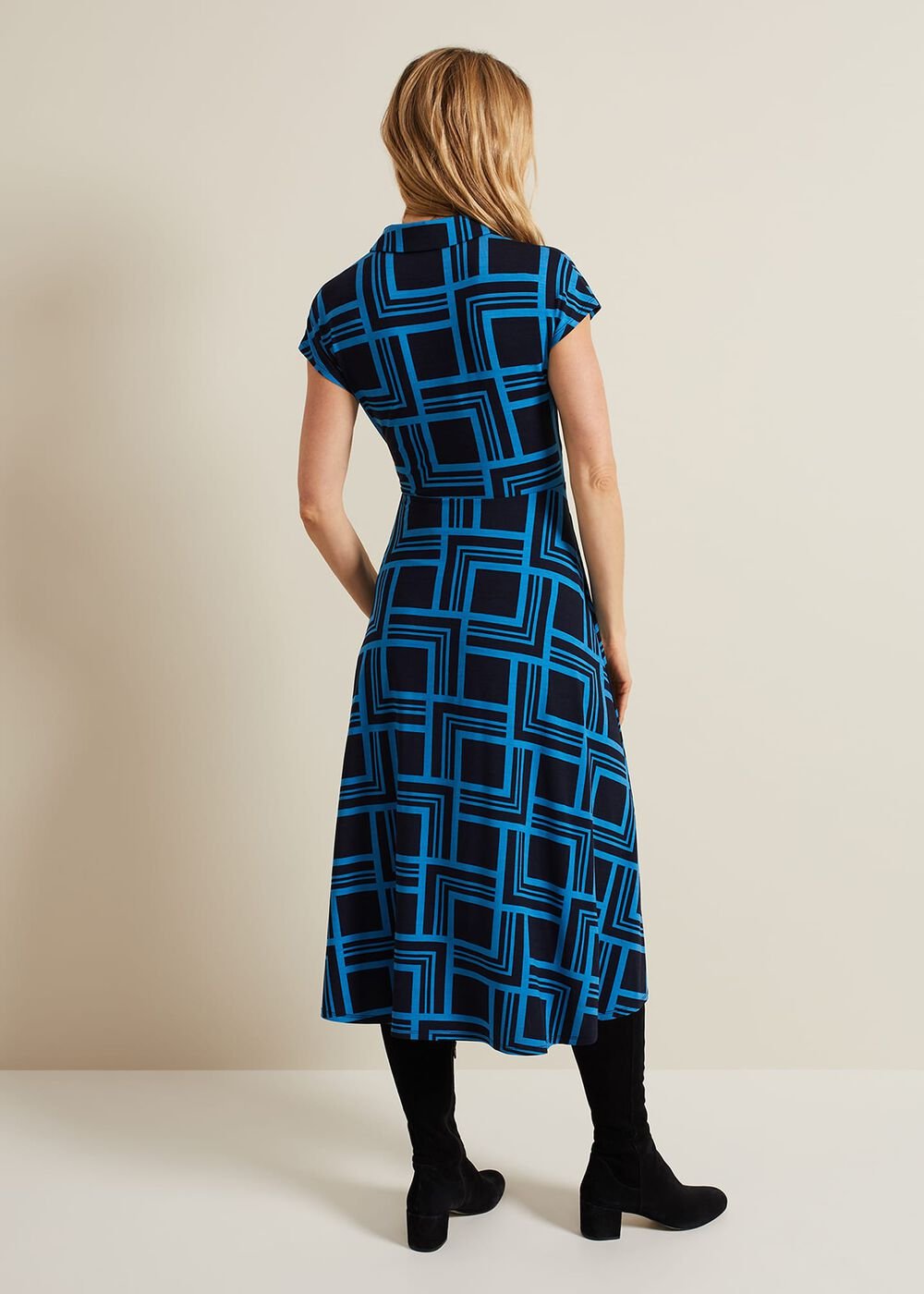 April Short Sleeve Geo Dress Blue