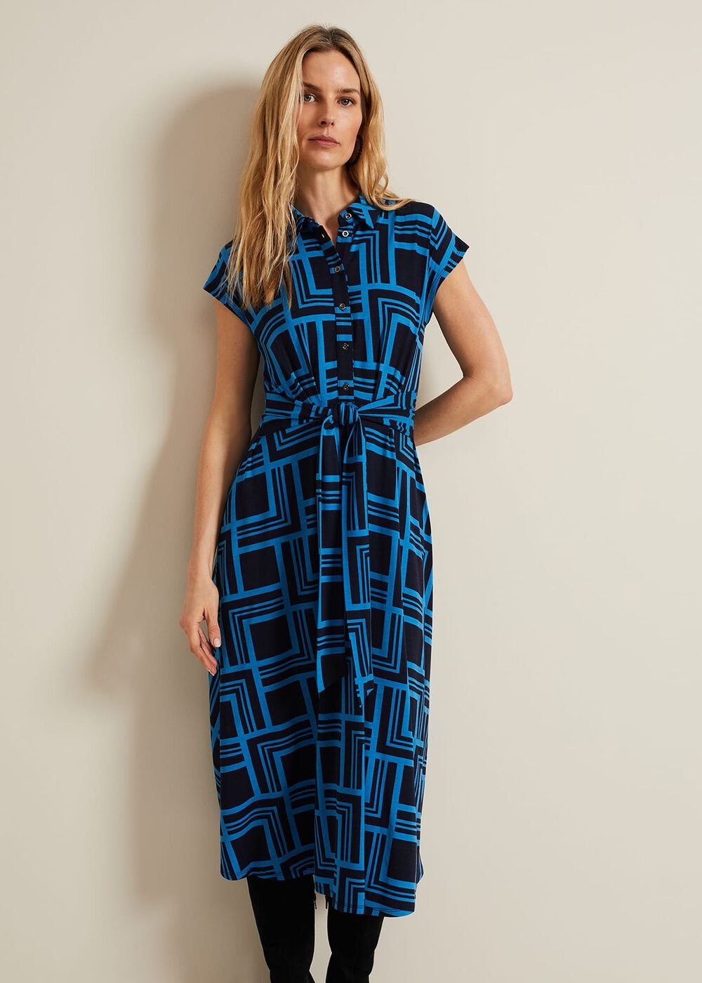 April Short Sleeve Geo Dress Blue