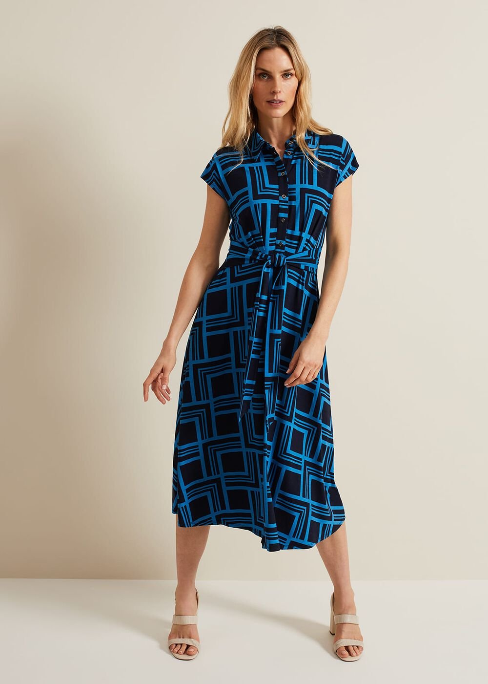 April Short Sleeve Geo Dress Blue