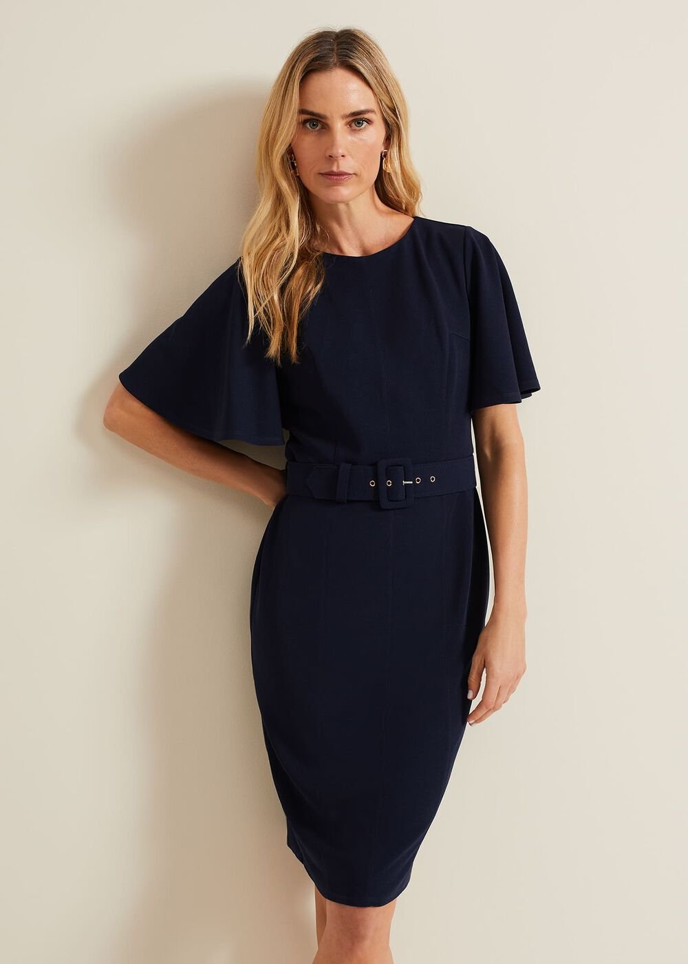 Fanella Belted Jersey Dress Navy