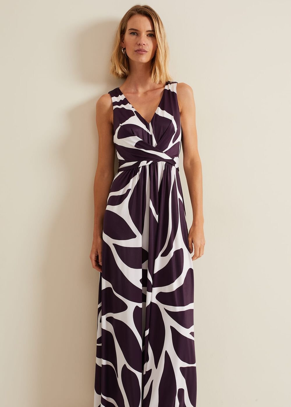 Palmer Leaf Print Maxi Dress Purple