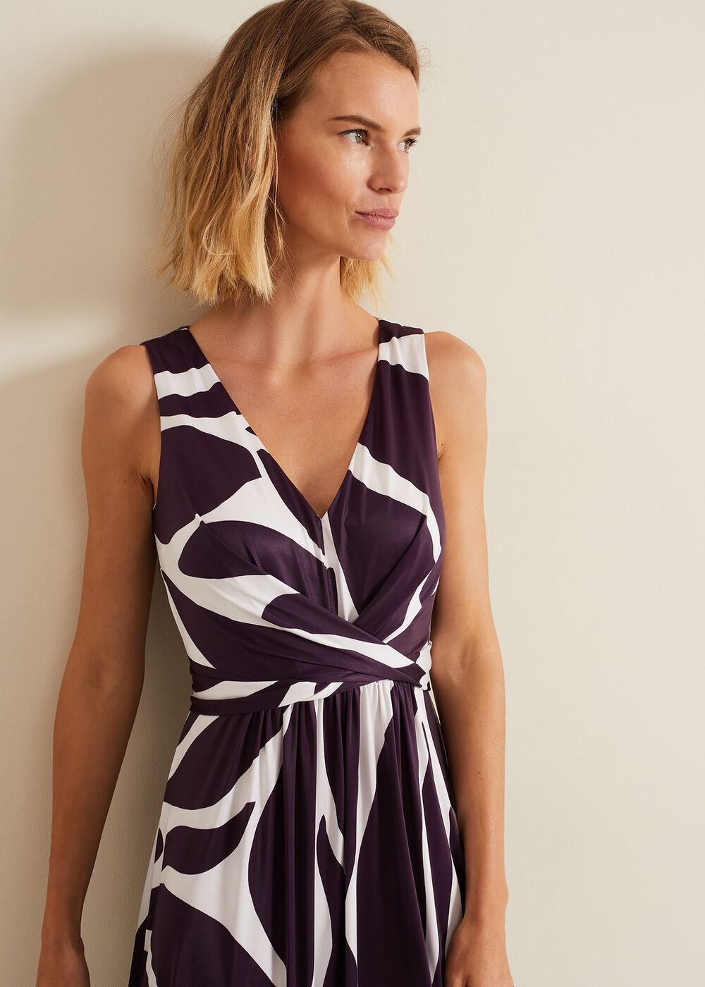 Palmer Leaf Print Maxi Dress Purple