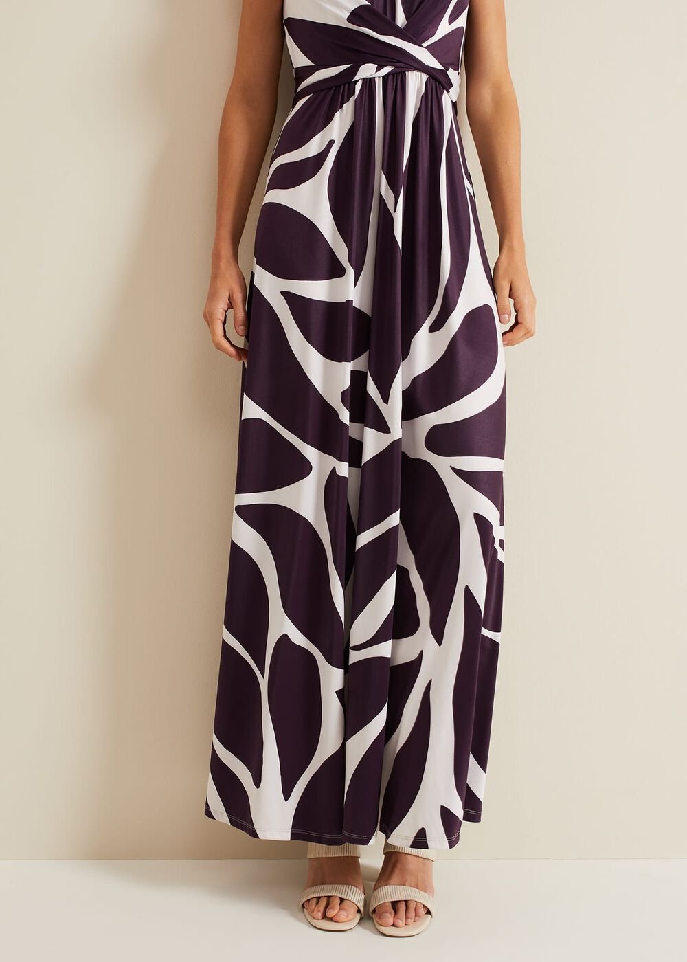 Palmer Leaf Print Maxi Dress Purple