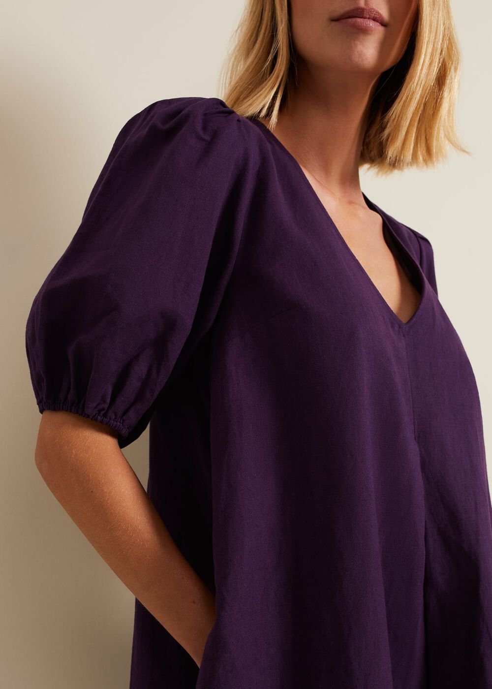 Lotty Puff Sleeve Midi Dress Purple