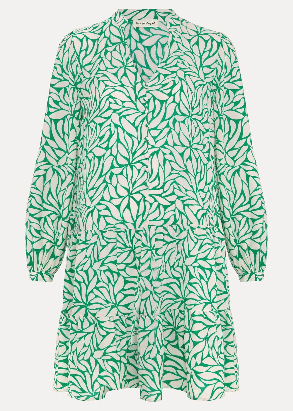 Penele Leaf Print Swing Dress Green