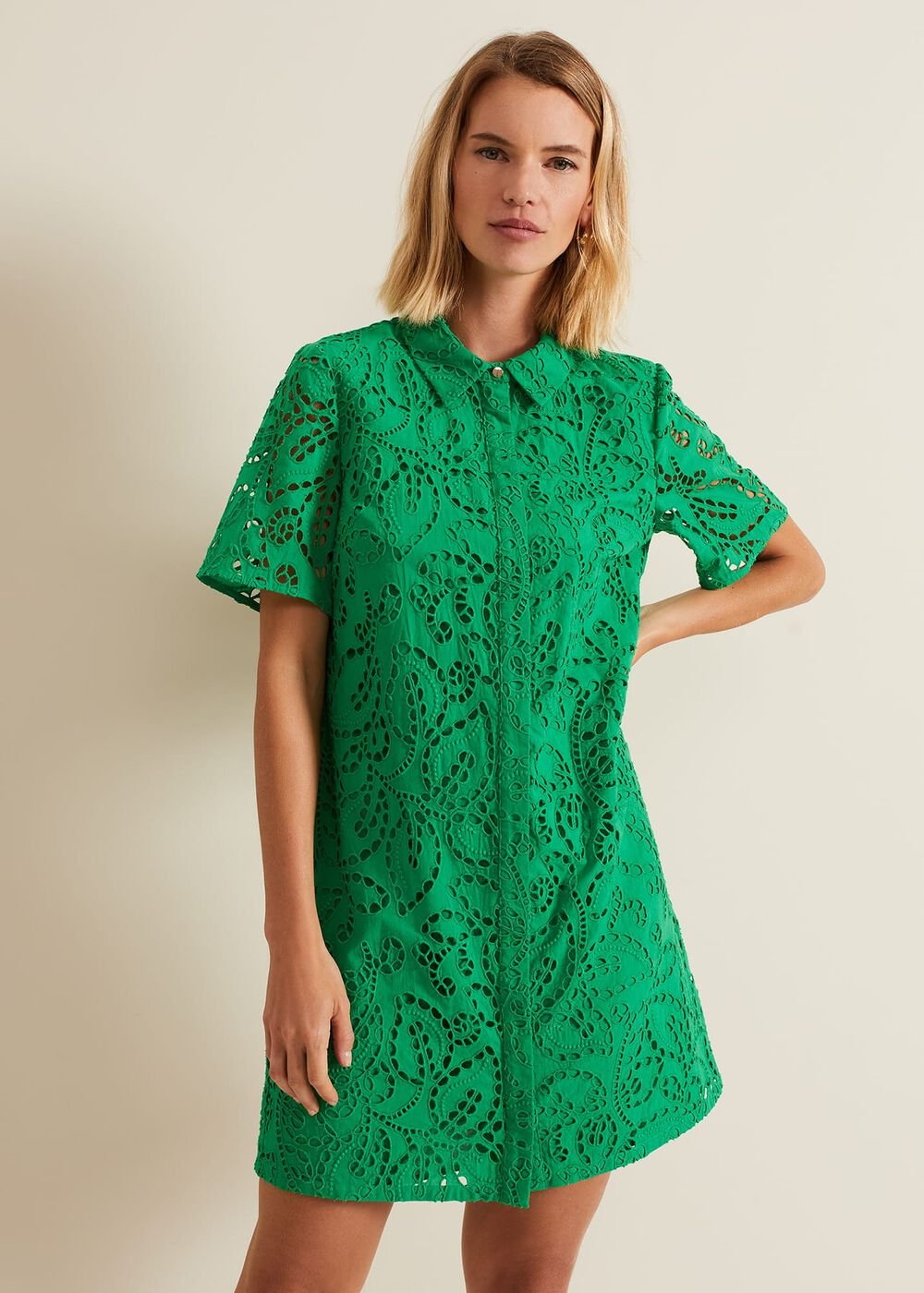 Nicky Broderie Swing Dress Green