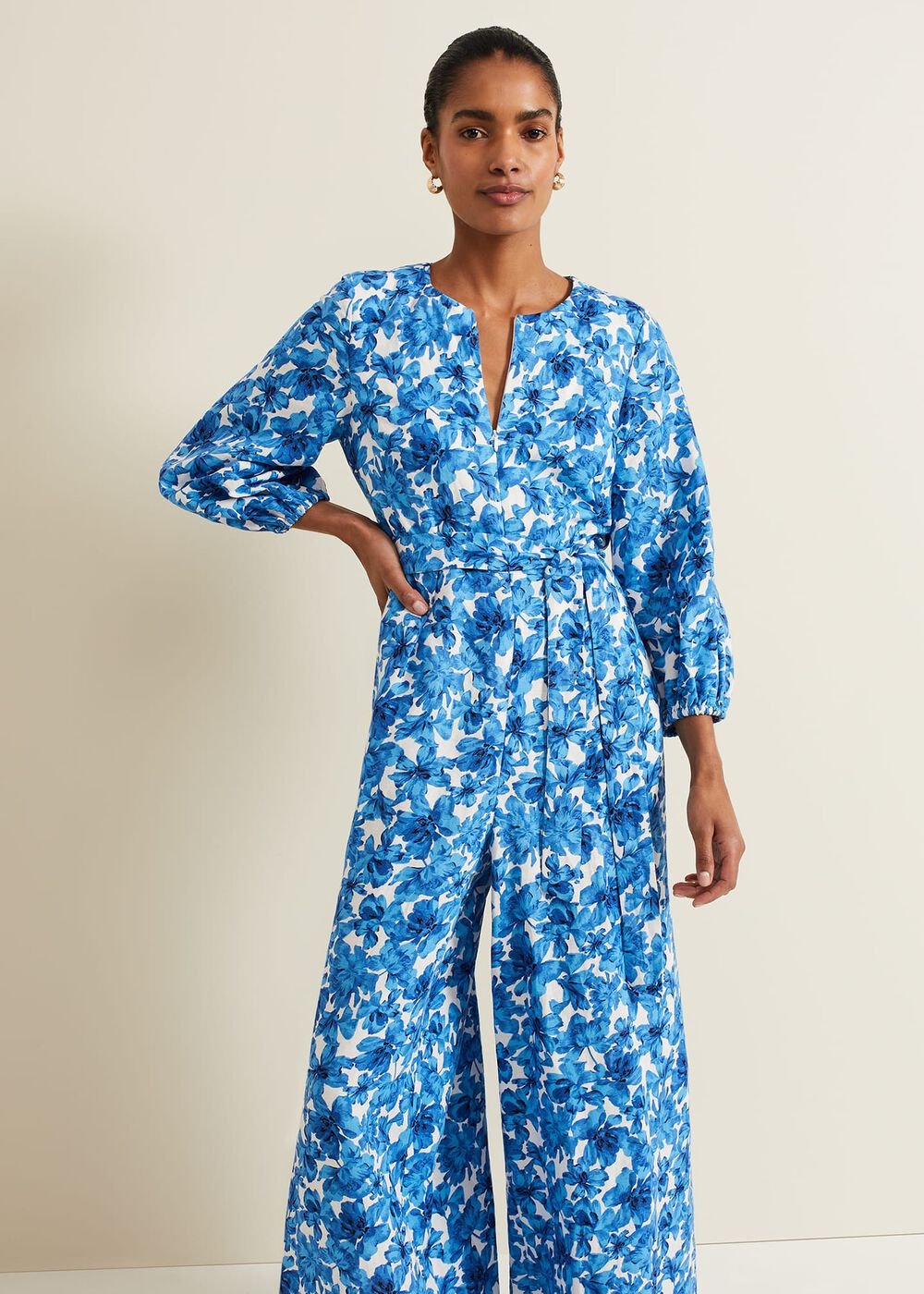 Rosey Floral Zip Jumpsuit Blue
