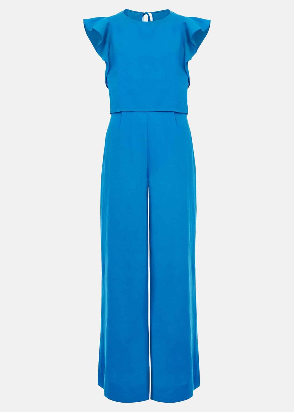 Aubrey Blue Linen Frill Jumpsuit Blue