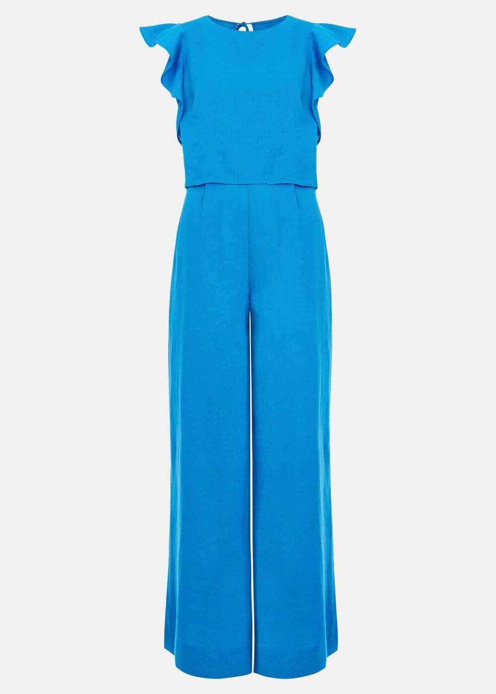 Petite Aubrey Blue Linen Frill Jumpsuit Blue