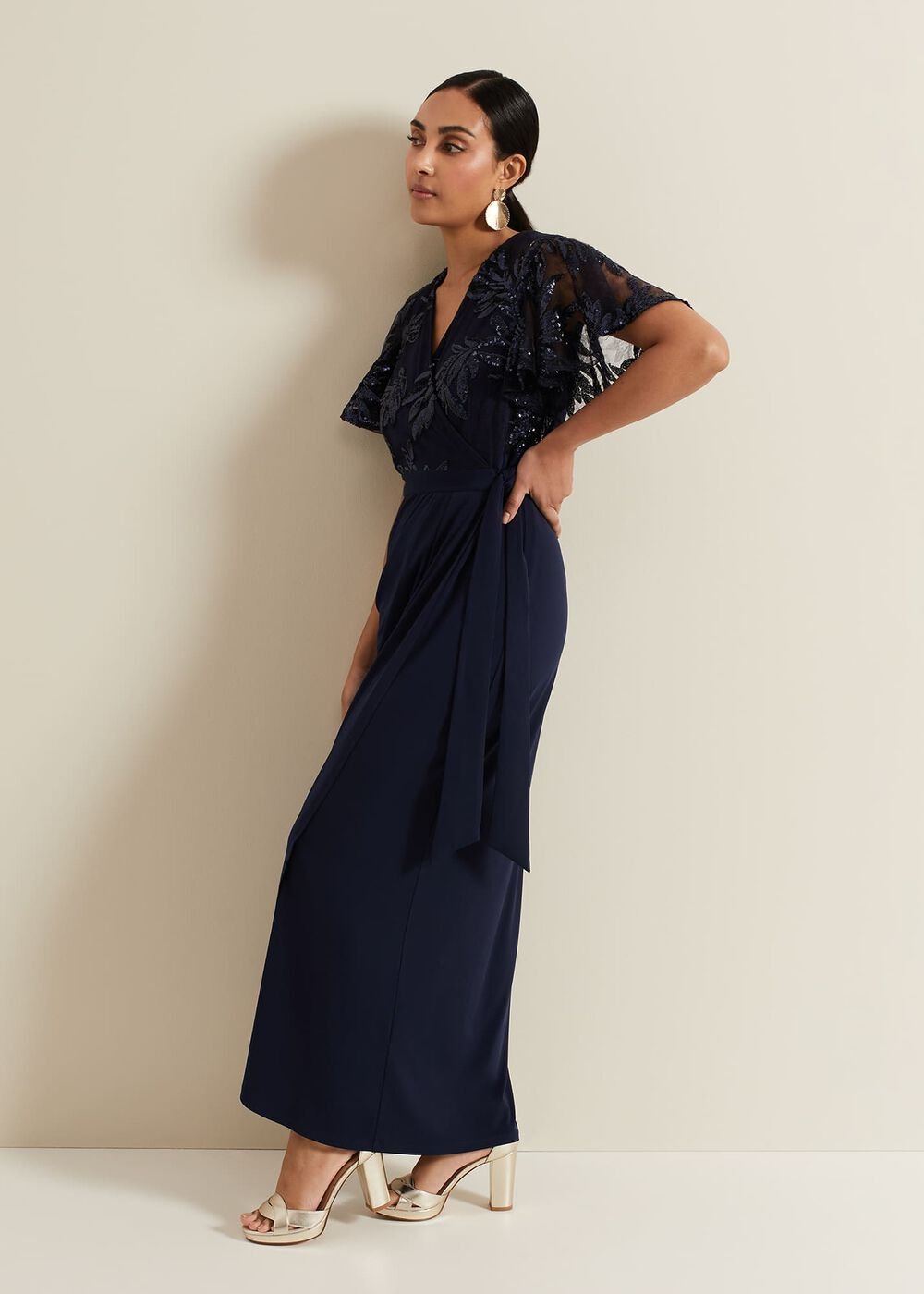Petite Minty Sequin Bodice Maxi Dress Navy