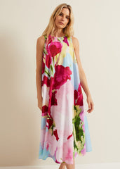 Leila Cotton Floral Midi Dress Pink