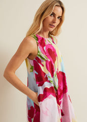 Leila Cotton Floral Midi Dress Pink