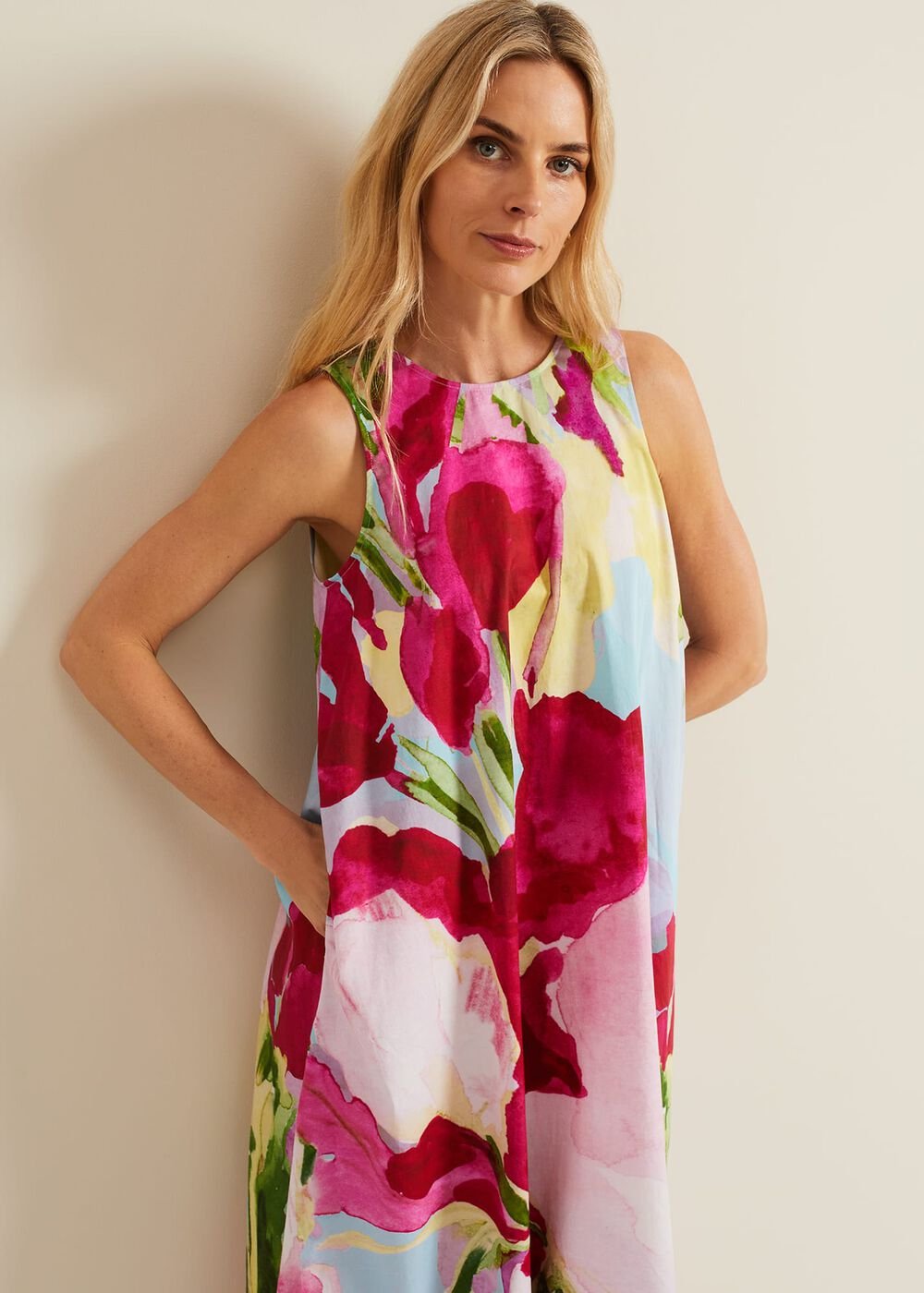 Leila Cotton Floral Midi Dress Pink