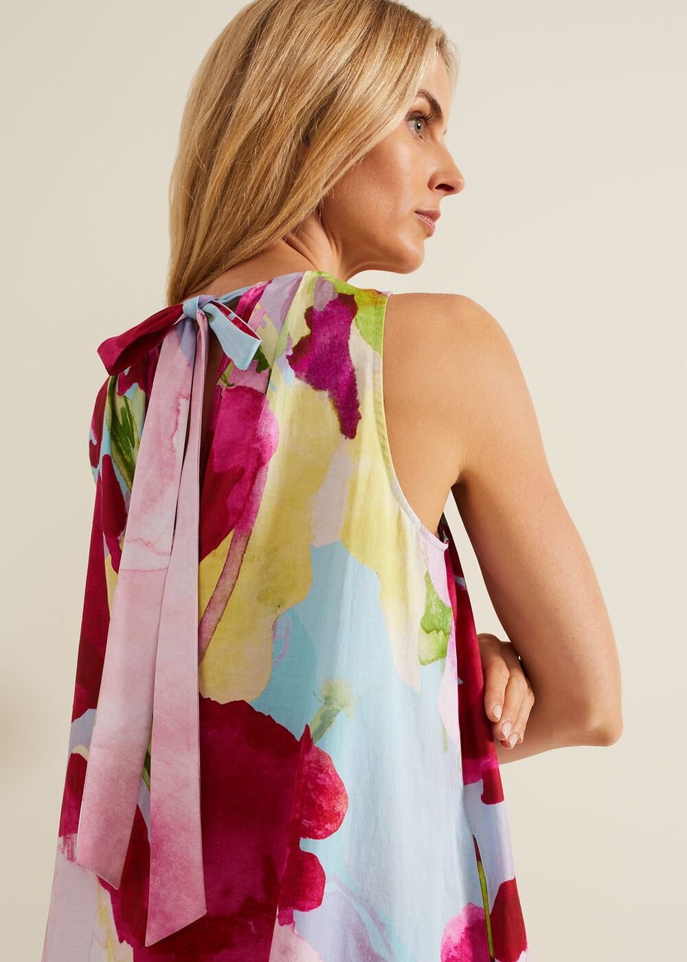 Leila Cotton Floral Midi Dress Pink