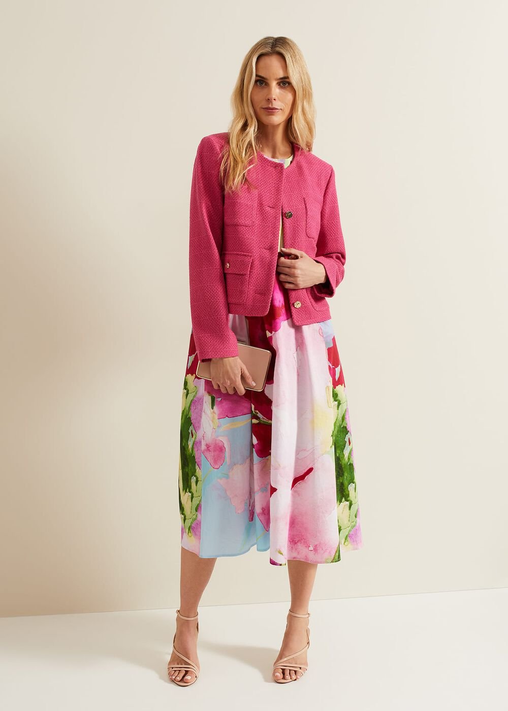 Leila Cotton Floral Midi Dress Pink