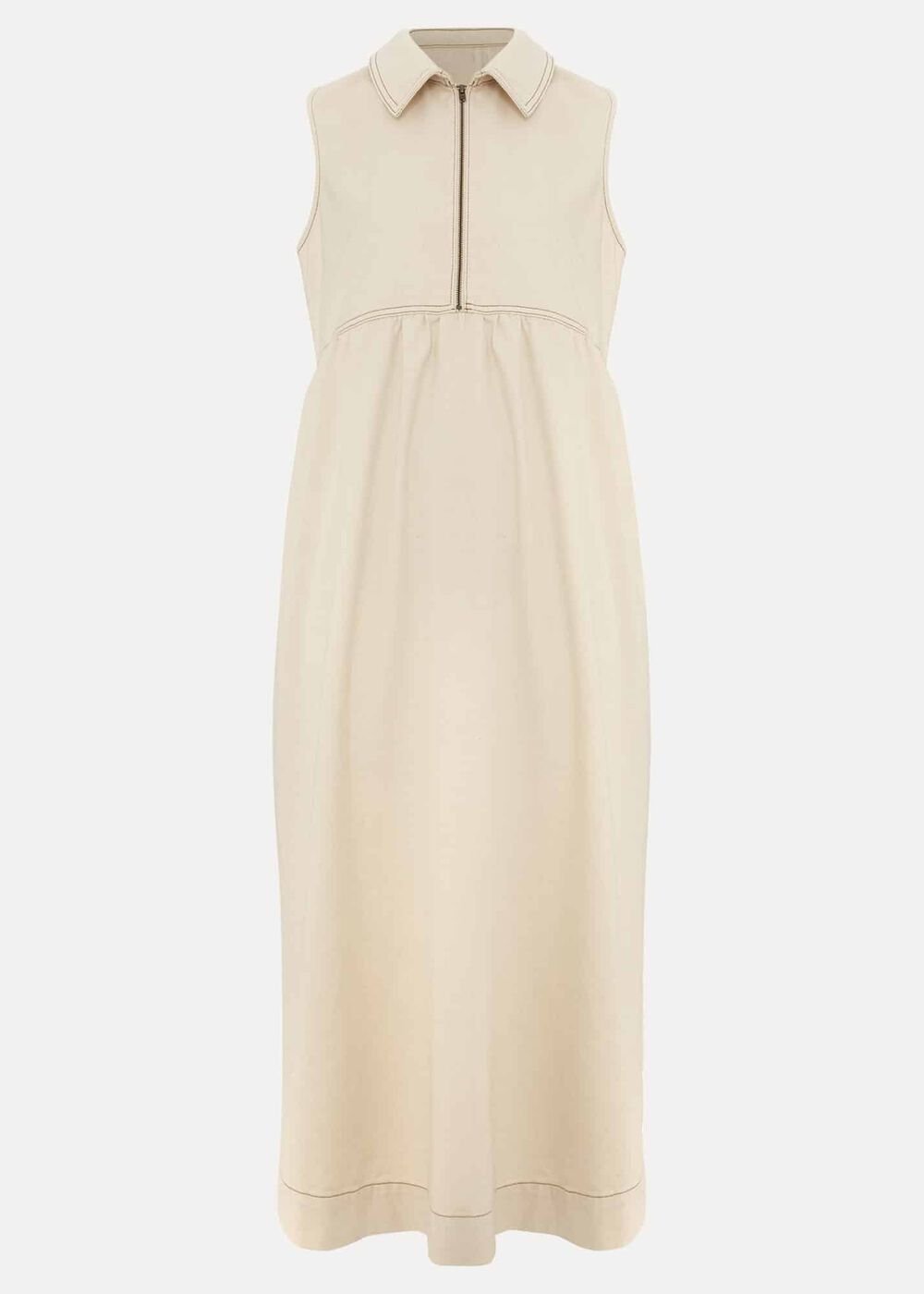Blakely Zip Denim Midi Dress Cream