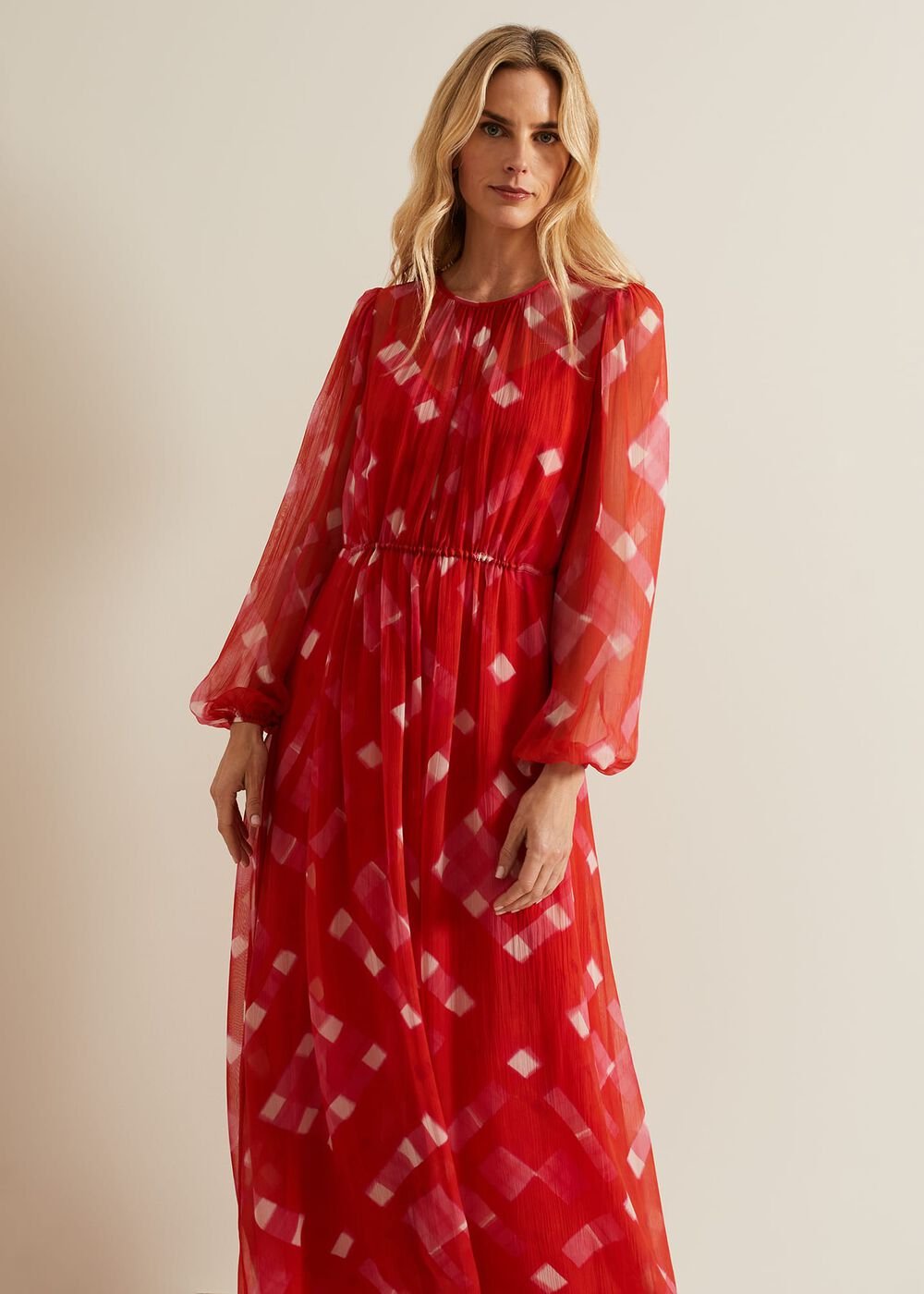 Tatianna Check Maxi Dress Red