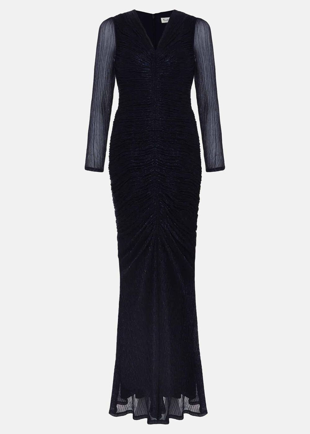 Shannia Ruched Shimmer Maxi Dress Blue