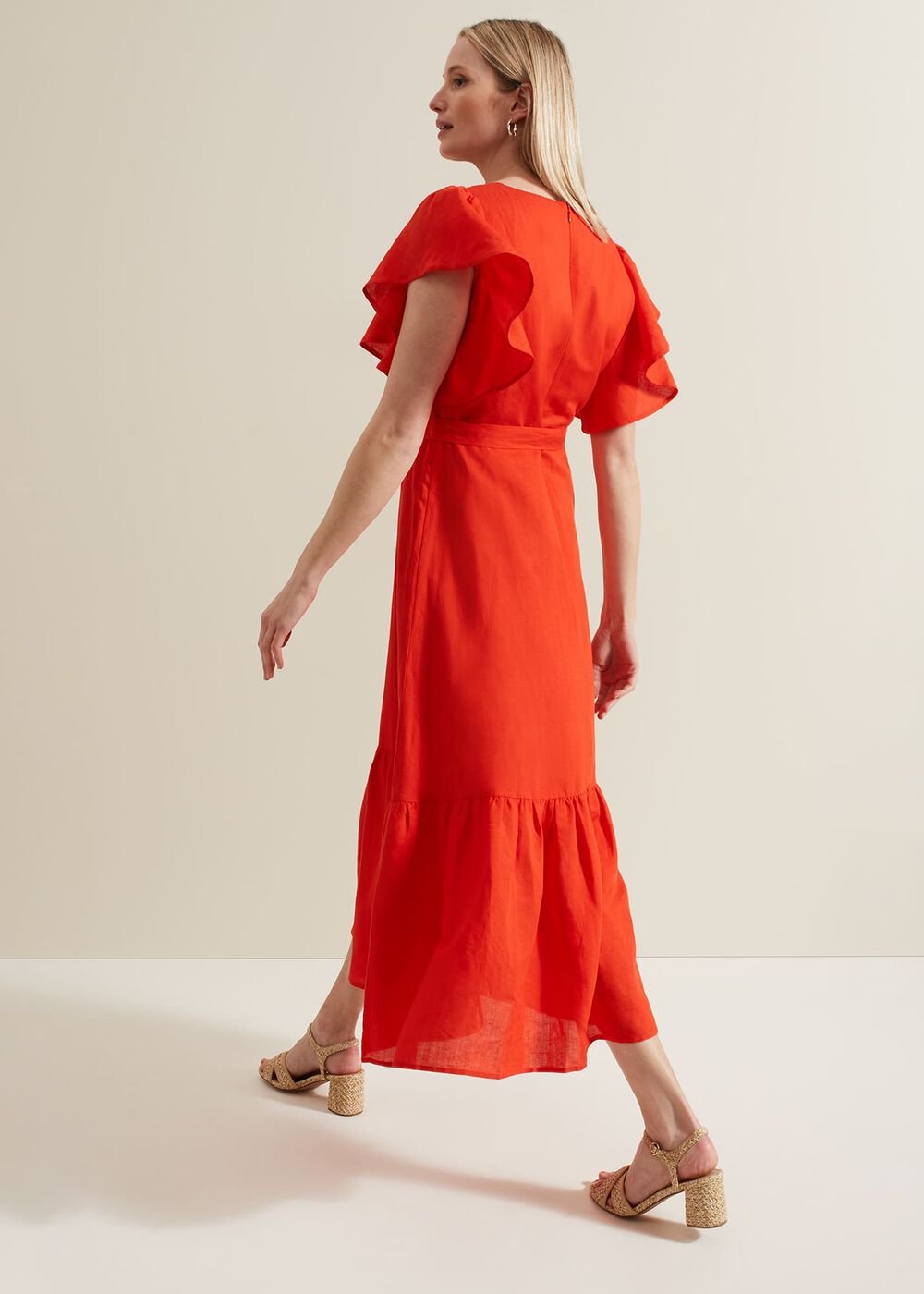 Morgan Red Linen Midi Dress Red