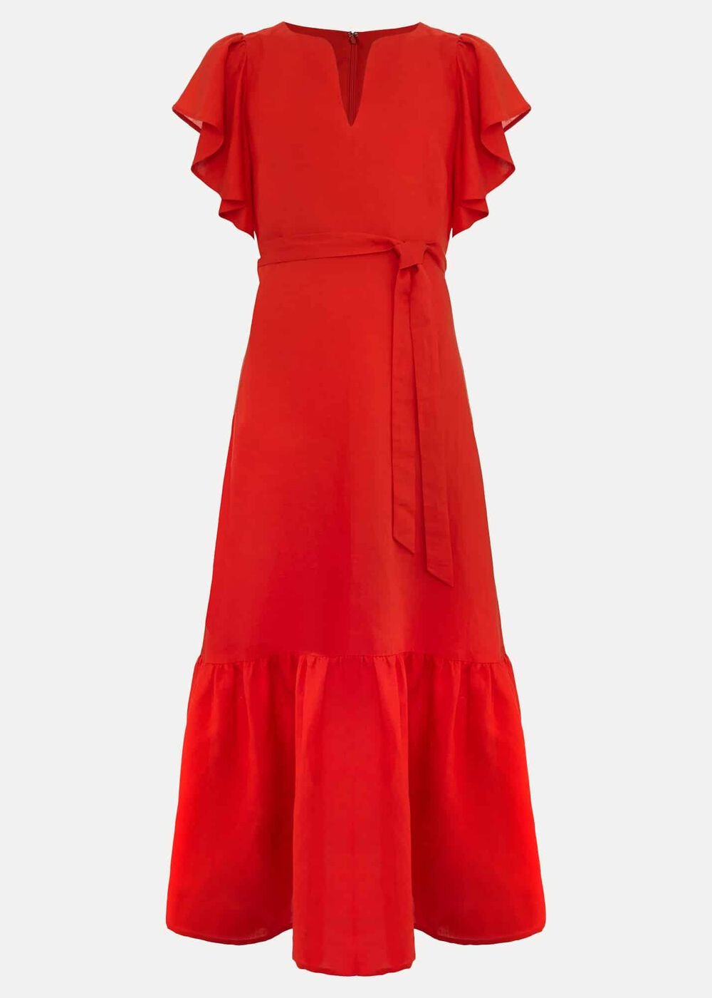 Morgan Red Linen Midi Dress Red