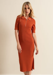 Perrie Ribbed Zip Midi Dress Orange