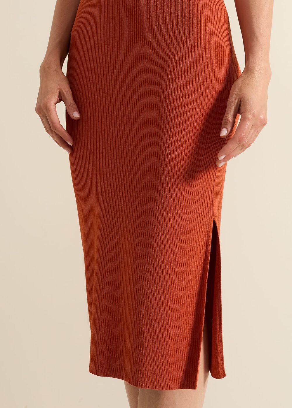 Perrie Ribbed Zip Midi Dress Orange