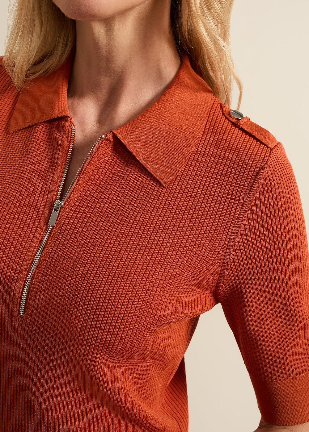 Perrie Ribbed Zip Midi Dress Orange