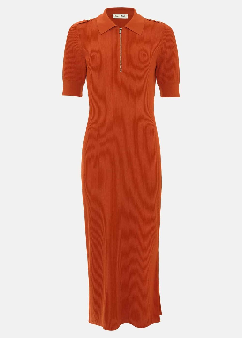Perrie Ribbed Zip Midi Dress Orange