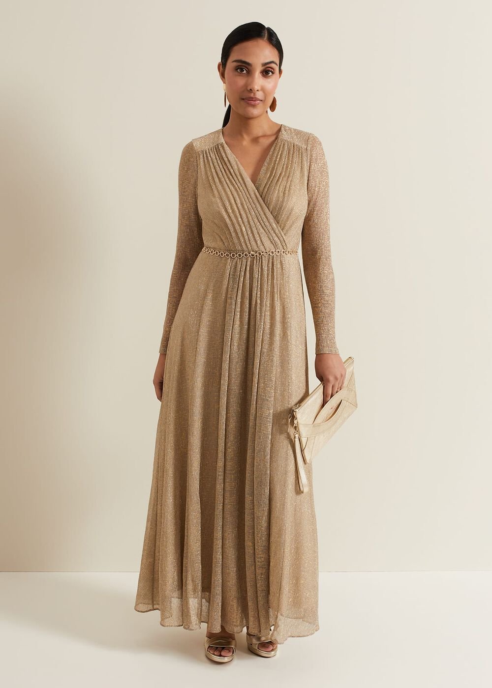 Petite Masie Metallic Jersey Maxi Dress Gold