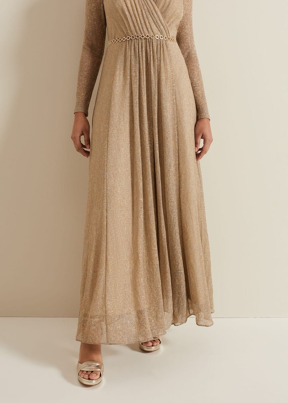 Petite Masie Metallic Jersey Maxi Dress Gold