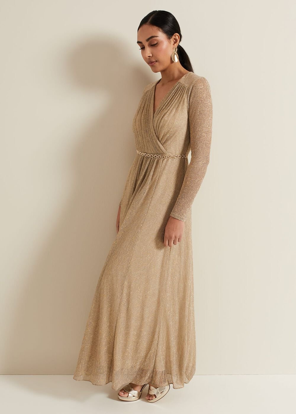 Petite Masie Metallic Jersey Maxi Dress Gold