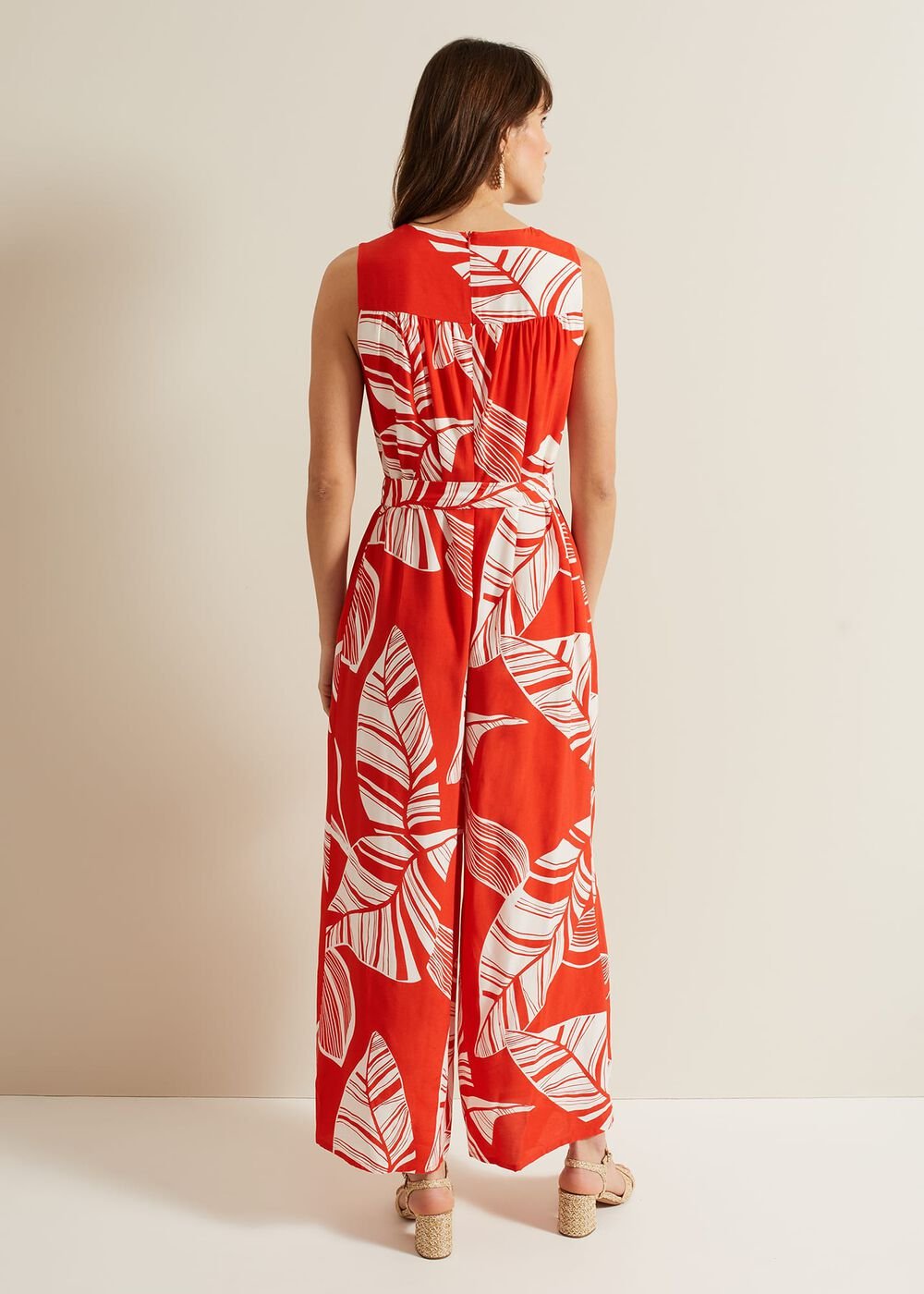 Suzie Leaf Print Jumpsuit Red