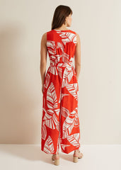 Suzie Leaf Print Jumpsuit Red