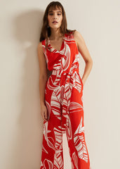 Suzie Leaf Print Jumpsuit Red